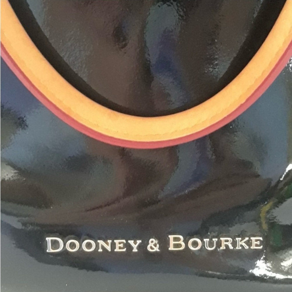 Dooney & Bourke Black Patent Leather and Tan Leather trim tote. Medium to Large. - Picture 3 of 8